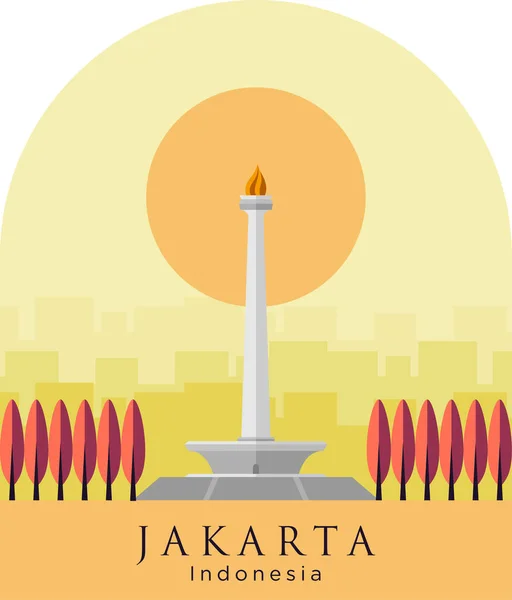 Ilustrasi Desain Vektor Monas Flat Monumen Nasional Indonesia Markah Tanah - Stok Vektor