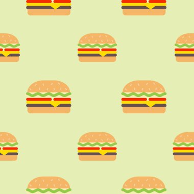 Hamburger pürüzsüz desen. Fast food geçmişi. Vektör çizimi. Vektör çizimi. Hamburger pürüzsüz desen. Fast food geçmişi. Düz tasarım hamburger.