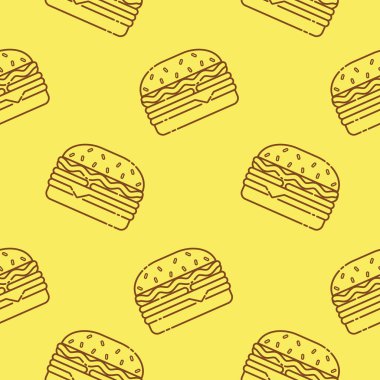 Hamburger pürüzsüz desen. Fast food geçmişi. Vektör çizimi. Vektör çizimi. Hamburger pürüzsüz desen. Fast food geçmişi. Düz tasarım hamburger.