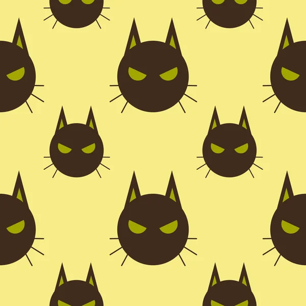 Kepala Kucing Seamless Pattern Vector Halloween Terisolasi Latar Belakang Kertas - Stok Vektor