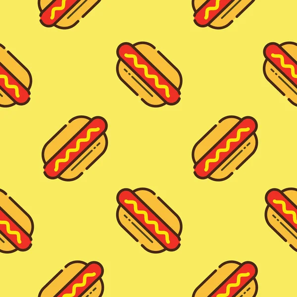 Hotdog Modèle Sans Couture Illustration Vectorielle Design Plat Hotdog — Image vectorielle