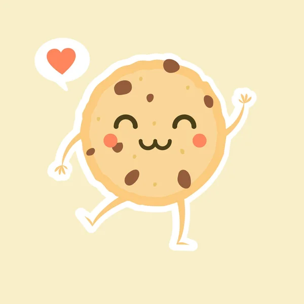 Kawaii Desenho Animado Personagem Biscoito Chocolate Chip Com Rosto Engraçado — Vetor de Stock