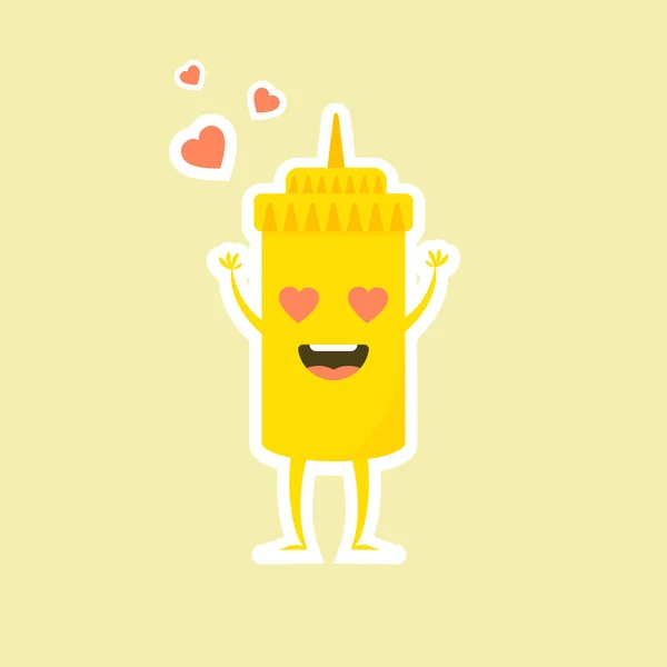 Niedliche Senf Gelbe Sauce Flasche Vector Illustration Karikatur Kawaii Smile — Stockvektor