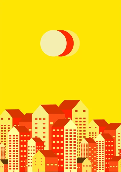 城市或都市平面设计矢量插图 下午阳光下城市景观建筑的场景 全球变暖 污染问题 气候变化 — 图库矢量图片