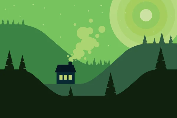 Montañas Colinas Por Noche Diseño Plano Paisaje Grupo Montaña Colinas — Vector de stock