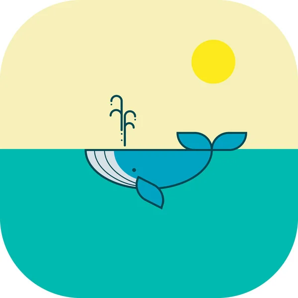 Baleine Nageant Surface Océan Sous Soleil Été Style Design Plat — Image vectorielle