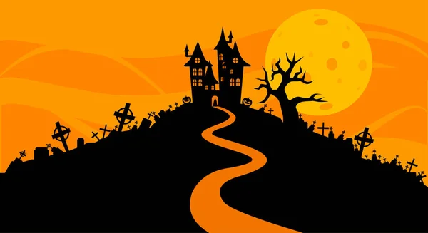 Ilustración Vectorial Estilo Plano Fondo Halloween Silueta Del Castillo Vampiros — Vector de stock