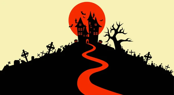 Ilustração Vetorial Estilo Plano Fundo Halloween Silhueta Castelo Vampiro Localizada —  Vetores de Stock