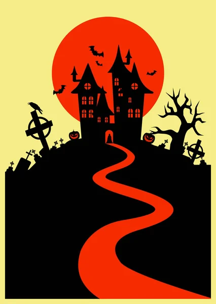 Ilustração Vetorial Estilo Plano Fundo Halloween Silhueta Castelo Vampiro Localizada —  Vetores de Stock