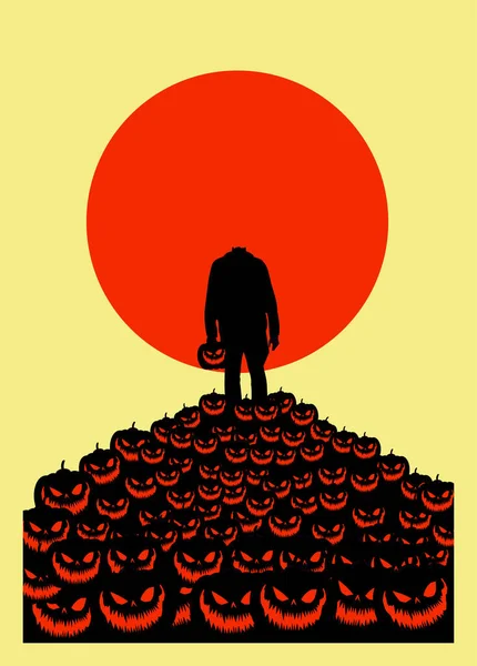 Ilustración Vectorial Estilo Plano Horror Vintage Fondo Halloween Figura Una — Vector de stock