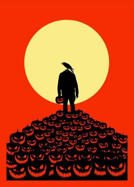 Ilustração Vetorial Estilo Plano Horror Vintage Fundo Halloween Figura Uma —  Vetores de Stock