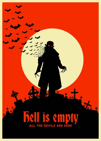 Dracula Vintage Poster Auf Einer Creme Bei Vollmond Vampir Retro — Stockvektor