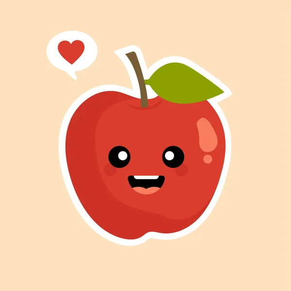 Lindo Divertido Personaje Manzana Roja Mascota Elemento Decoración Ilustración Vectorial — Vector de stock