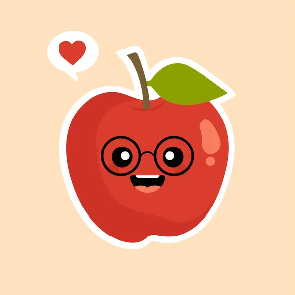 Χαριτωμένο Και Αστείο Χαρακτήρα Κόκκινο Μήλο Μασκότ Στοιχείο Διακόσμηση Εικονογράφηση — Διανυσματικό Αρχείο