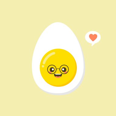 Kawaii ve Şirin Yumurta Surat. Paskalya yumurtaları komik yüz vektörü olan arkadaşlar, karikatürlü kahvaltı yapan insanlar. Çocuk illüstrasyonu için besin