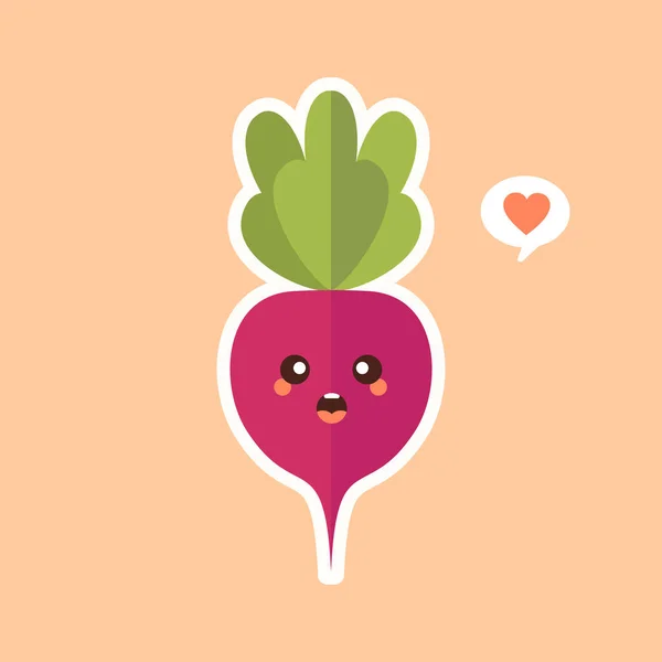 Lindo Kawaii Beet Remolacha Concepto Comida Saludable Colección Emoji Emoticon — Archivo Imágenes Vectoriales