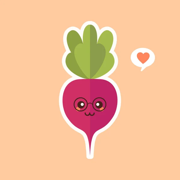 Cute Kawaii Beet Beetroot Healthy Food Concept Emoji Emoticon Collection — Stock Vector