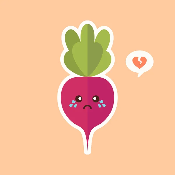 Leuke Kawaii Biet Bietenwortel Gezond Voedsel Concept Emoji Emoticon Collectie — Stockvector