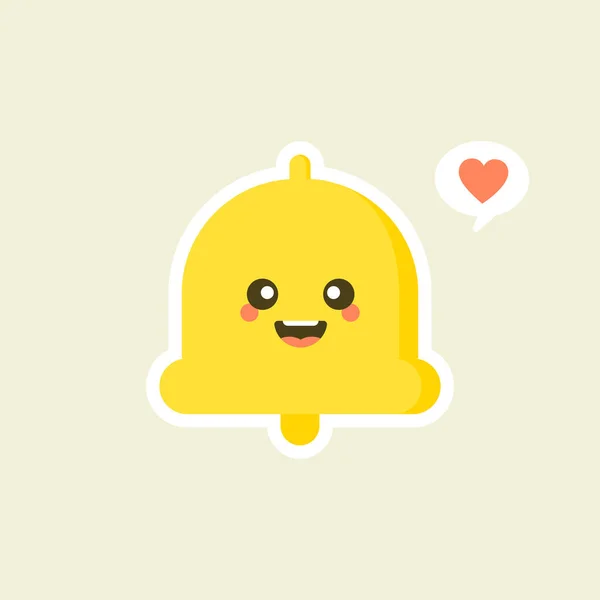 Kawaii手铃平面设计 快乐的通知 提醒警报 Emoji 情绪激动 孤立的可爱矢量图解 — 图库矢量图片