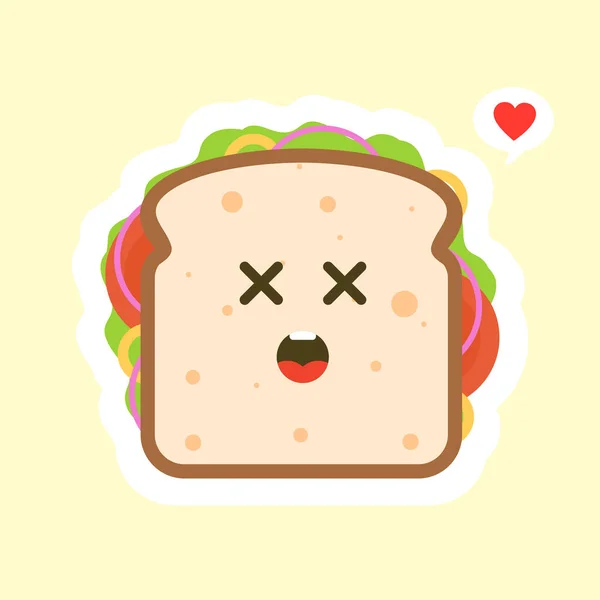 Симпатичный Вкусный Бутерброд Овощами Завтрак Сэндвич Сыром Помидорами Салатом Беконом — стоковый вектор