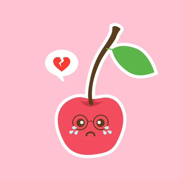 Icono Del Vector Cereza Kawaii Ilustración Jugosa Bayas Aislada Sobre — Vector de stock