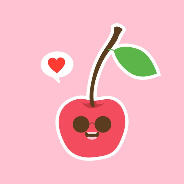 Kawaii Cherry Vector Icon Juicy Berry Illustration Isolated Color Background — Stock Vector