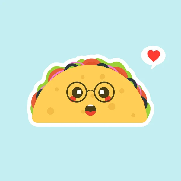 Illustration Vectorielle Avec Nourriture Mexicaine Tacos Kawaii Tortilla Aux Tacos — Image vectorielle