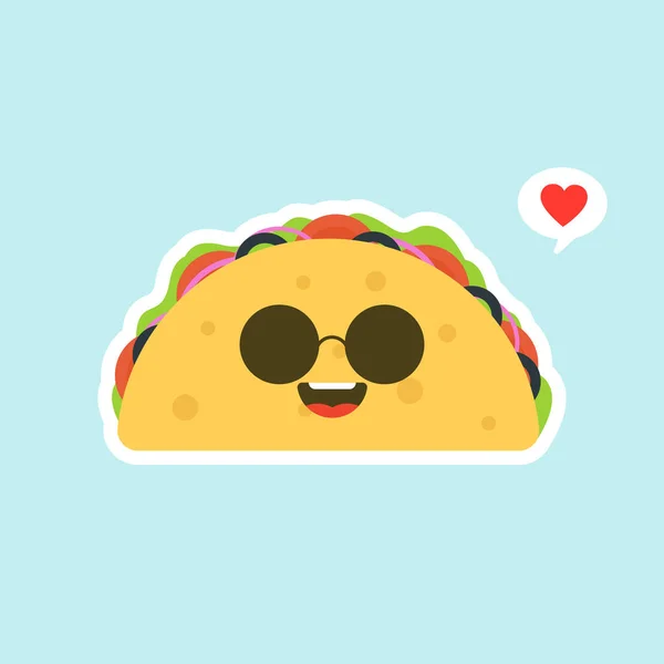Vektor Illustration Med Mexikanska Tacos Kawaii Mat Tortillan Ska Till — Stock vektor
