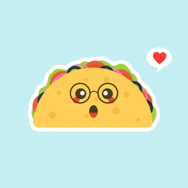 Vektor Illustration Med Mexikanska Tacos Kawaii Mat Tortillan Ska Till — Stock vektor