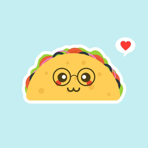 Illustrazione Vettoriale Con Tacos Messicani Cibo Kawaii Tortilla Andra Tacos — Vettoriale Stock