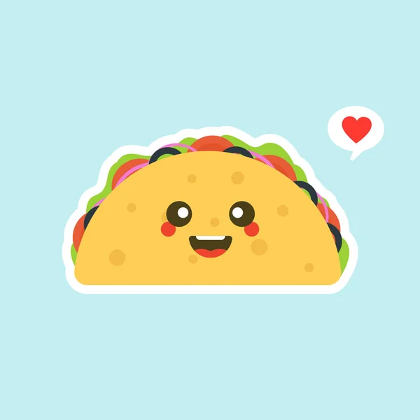 Illustrazione Vettoriale Con Tacos Messicani Cibo Kawaii Tortilla Andra Tacos — Vettoriale Stock