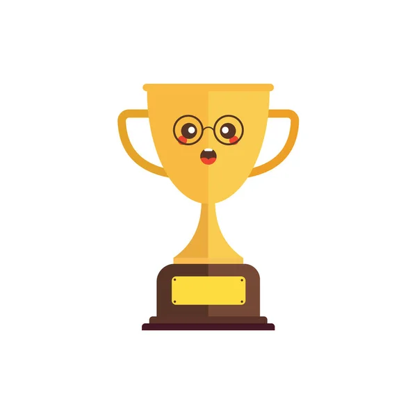 Kawaii Cute Gold Trophy Vector Icon Illustration Golden Goblet Kawaii — Stock Vector