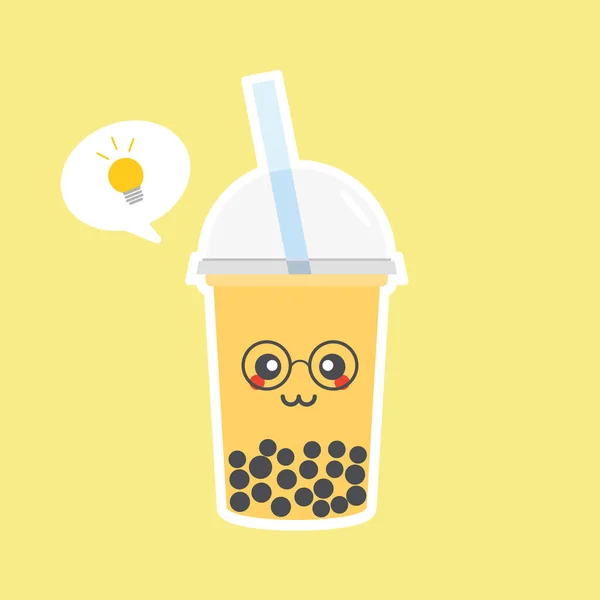 Mignon Thé Lait Bulle Boba Avec Tapioca Thé Lait Perlé — Image vectorielle