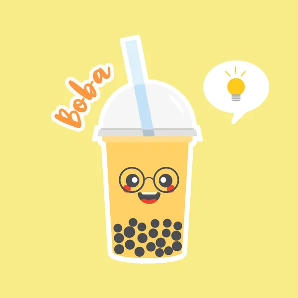 Lindo Leche Burbuja Boba Con Tapioca Leche Perla Perlas Negras — Archivo Imágenes Vectoriales