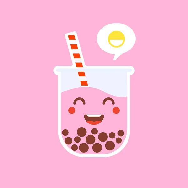 Mignon Thé Lait Bulle Boba Avec Tapioca Thé Lait Perlé — Image vectorielle