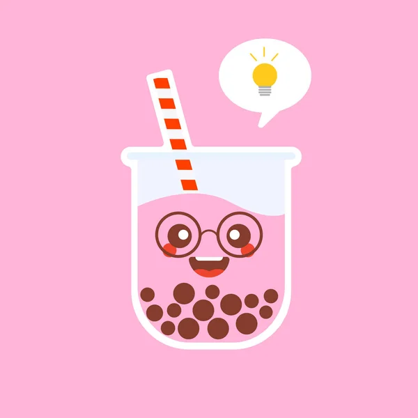 Mignon Thé Lait Bulle Boba Avec Tapioca Thé Lait Perlé — Image vectorielle