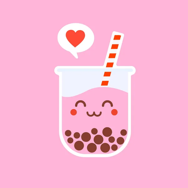 Mignon Thé Lait Bulle Boba Avec Tapioca Thé Lait Perlé — Image vectorielle