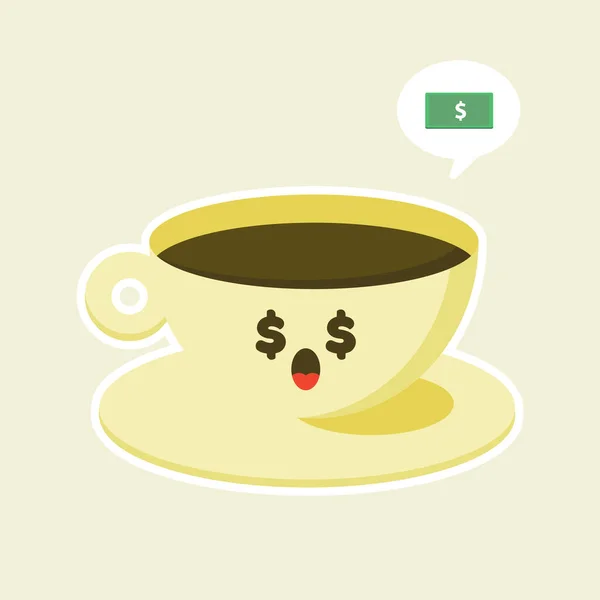 Šťastný Kávový Znak Plochém Stylu Vektorové Ilustrace Káva Pohár Kreslený — Stockový vektor
