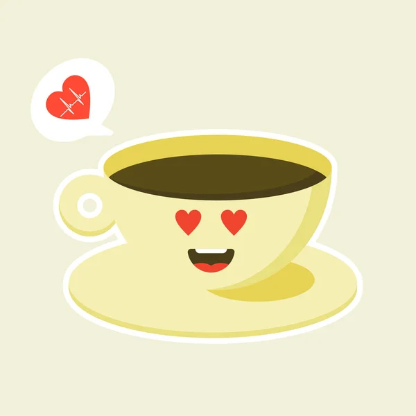 フラットスタイルのベクトルイラストで幸せなコーヒーキャラクター 面白い表情をしたコーヒーカップ漫画のキャラクター — ストックベクタ