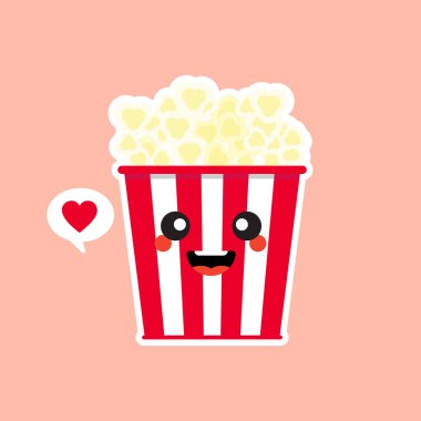 Şirin ve Kawaii Patlamış Mısır Patlamış Mısır Kırmızı Kova Kutusu Sinema Atıştırma Vektörü Çizgi Film Karakteri Simgesi Düz Tasarım Simgesi.