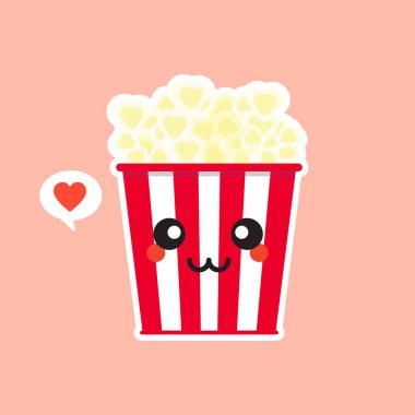 Şirin ve Kawaii Patlamış Mısır Patlamış Mısır Kırmızı Kova Kutusu Sinema Atıştırma Vektörü Çizgi Film Karakteri Simgesi Düz Tasarım Simgesi.