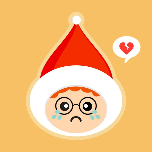 Cute Cartoon Christmas Children Boy Santa Hat Vector Illustration Flat — Stock Vector