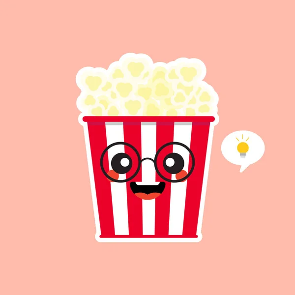 Niedlich Und Kawaii Popcorn Red Eimer Box Kino Snack Vector — Stockvektor