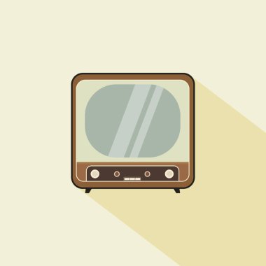 Eski televizyon. Düz stil vektör sembolü stok illüstrasyon ağında yaşlılık simgesi. retro ve vintage televizyon düz tasarım vektör çizimi