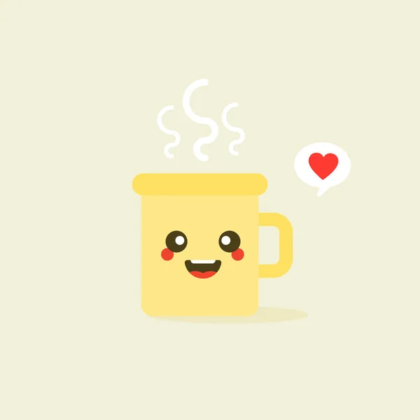 Cup Kawaii Emoji Met Wangen Ogen Gekleurde Mooie Doodle Cups — Stockvector