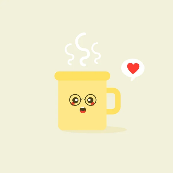 Kupa Kawaii Emoji Arccal Szemekkel Színes Gyönyörű Doodle Cups Karakter — Stock Vector