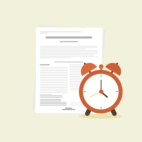 Work Paper Deadline Reminder Document Paper Alarm Clock Flat Design — Stock Vector