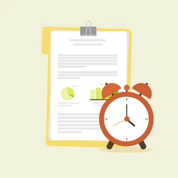Work Paper Deadline Reminder Document Paper Alarm Clock Flat Design — Stock Vector
