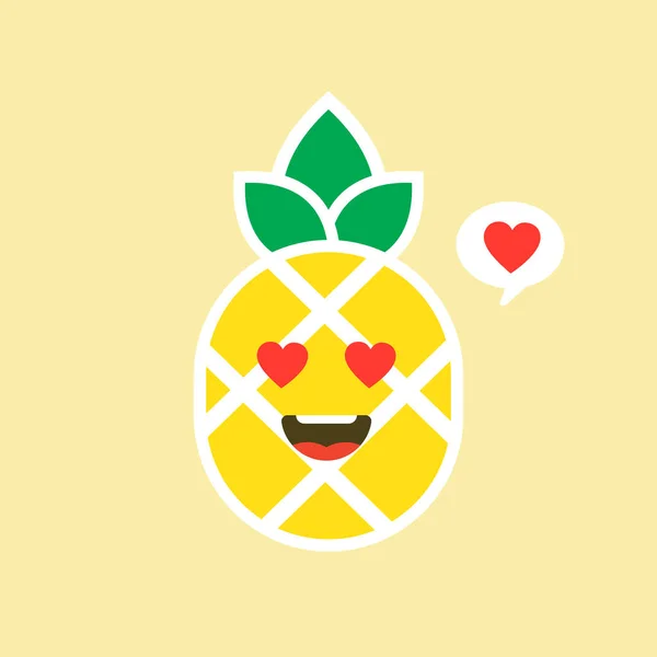 Heureux Ananas Fruits Avec Mignon Visage Kawaii Personnage Végétarien Drôle — Image vectorielle