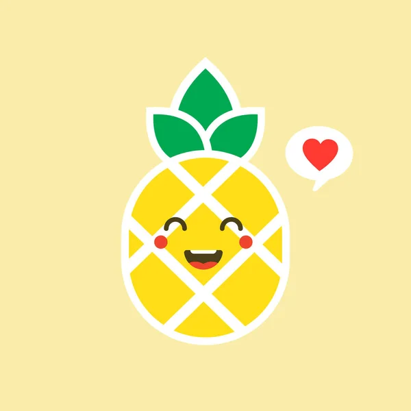 Счастливые Сосновые Яблоки Симпатичным Лицом Забавный Овощной Персонаж Фразой Плоская — стоковый вектор